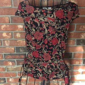 Black & Gold Top with Red Flowers